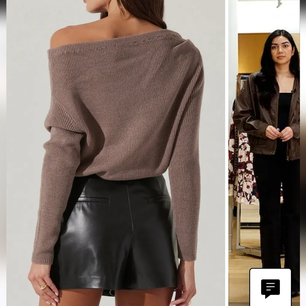 Astr The Label Off-Shoulder Tan Sweater NWOT Sz XL
